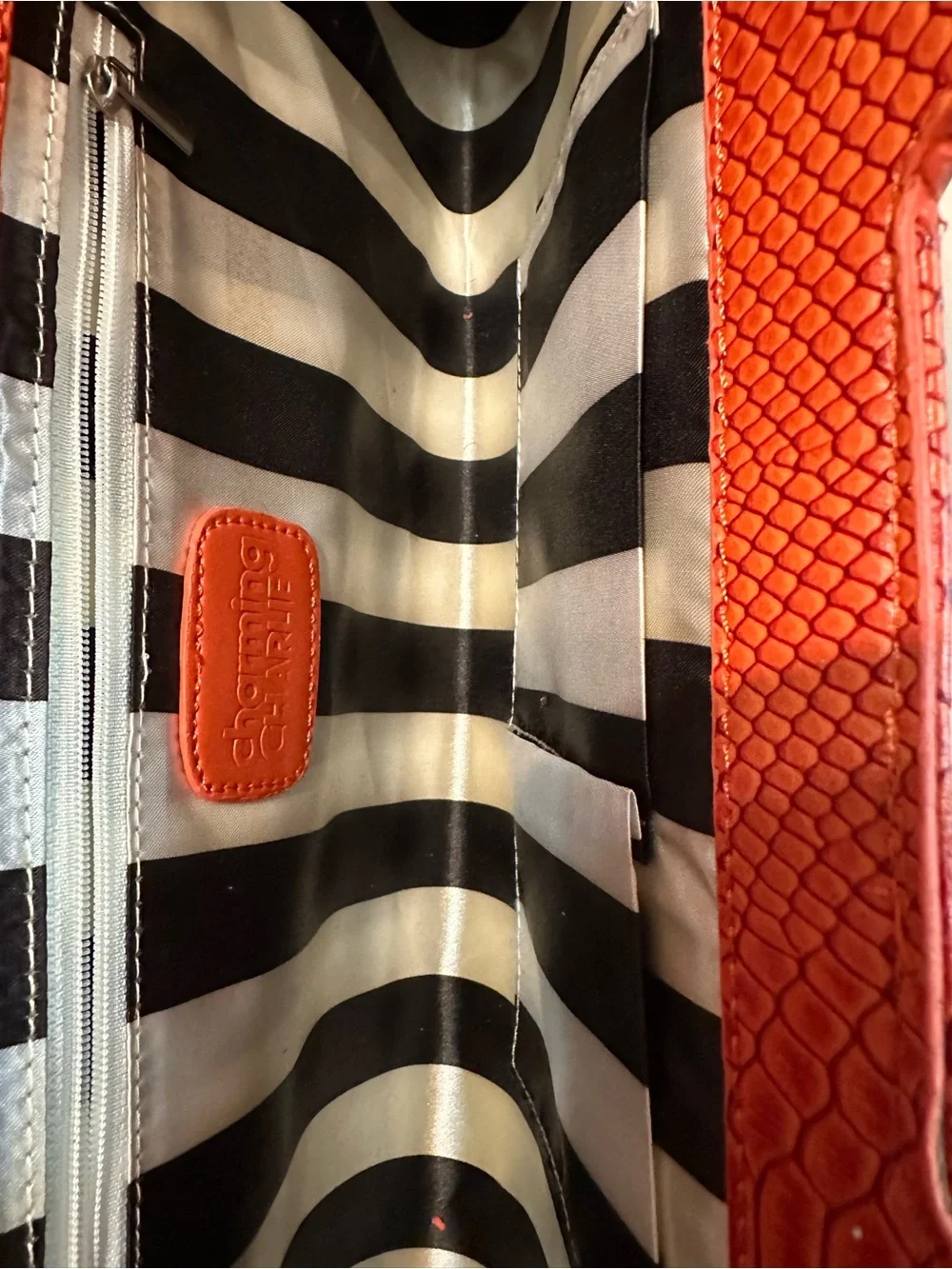 Textured Orange Faux-Snakeskin Handle Clutch